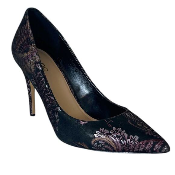 ALDO Stiletto 4” High Heels Black Purple Silver Metallic Floral Women’s Size 7M - Picture 1 of 12